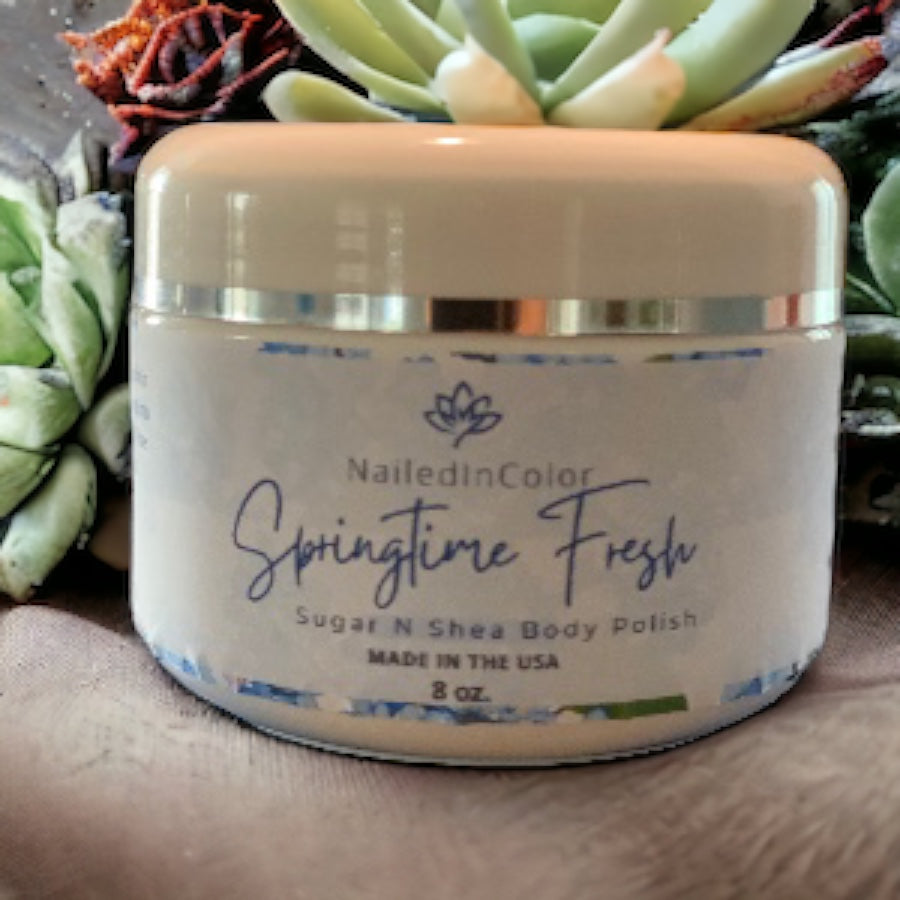 Springtime Fresh Sugar N Shea Body Polish by NailedInColor Sugar Scrub Women's Fresh Clean Moisturizer Exfoliant
