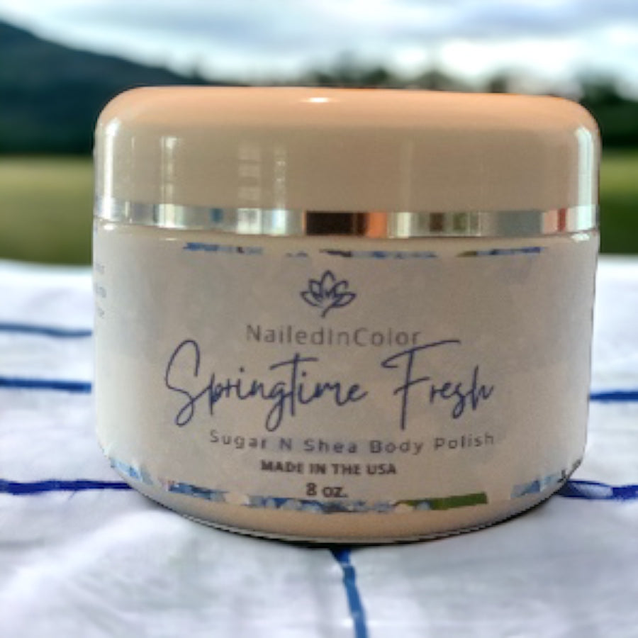 Springtime Fresh Sugar N Shea Body Polish by NailedInColor Sugar Scrub Women's Fresh Clean Moisturizer Exfoliant