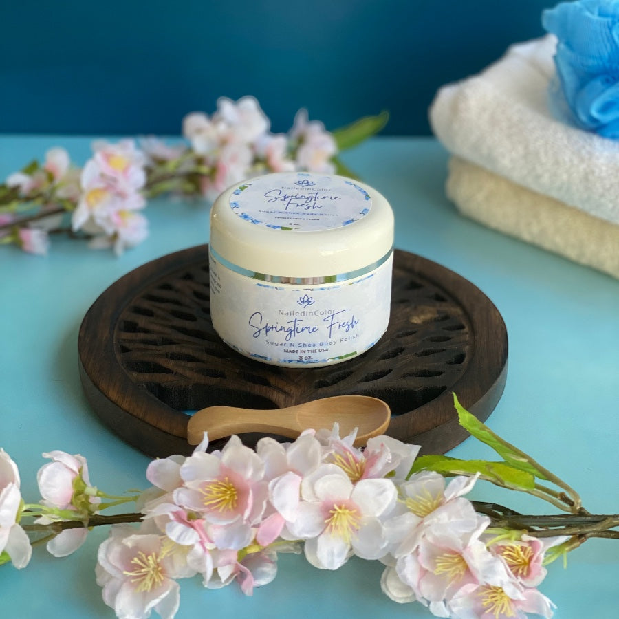 Springtime Fresh Sugar N Shea Body Polish by NailedInColor Sugar Scrub Women's Fresh Clean Moisturizer Exfoliant