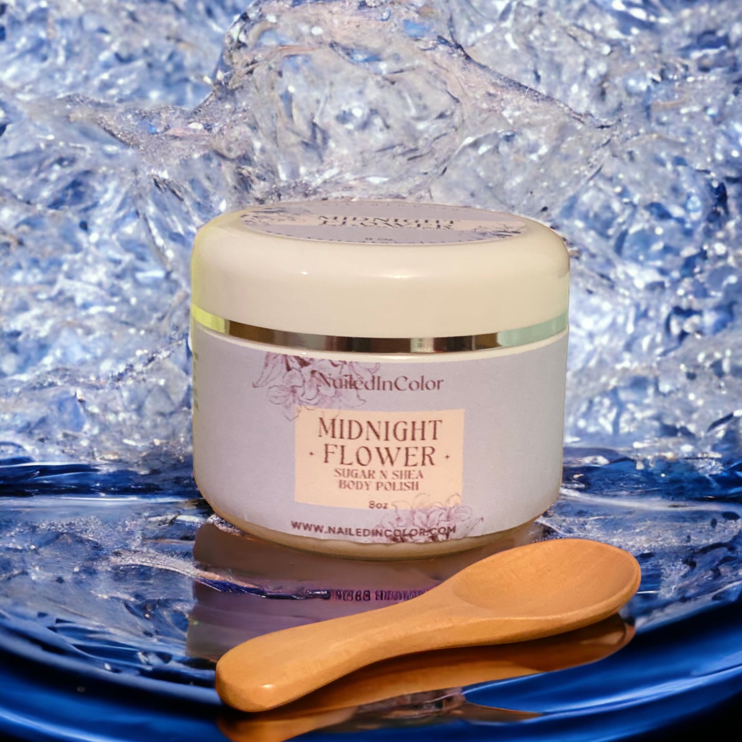 Midnight Flower Sugar N Shea Shower Sugar Scrub by NailedInColor Soft Floral Women's Body Polish Moisturizer Exfoliant