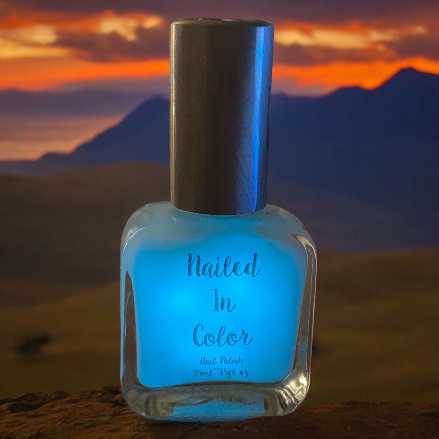 Lunar Blue by NailedInColor Glow in the Dark Opaque Nail Polish Sunlight Enhanced nail color to light blue by NailedInColor