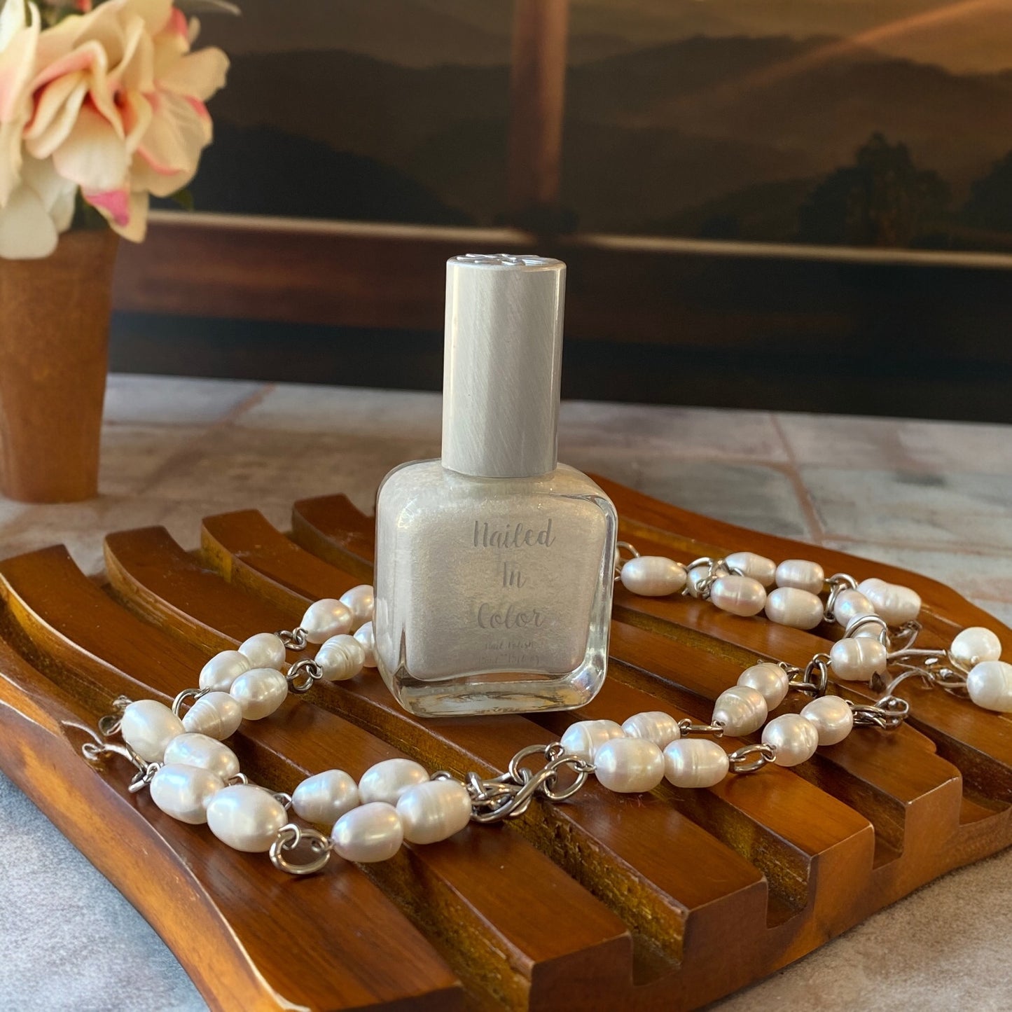 Nana's Pearls Beautiful Shimmery Frosty Pearl Nail Polish Gold Highlights Women's Teens Nail Color by NailedInColor