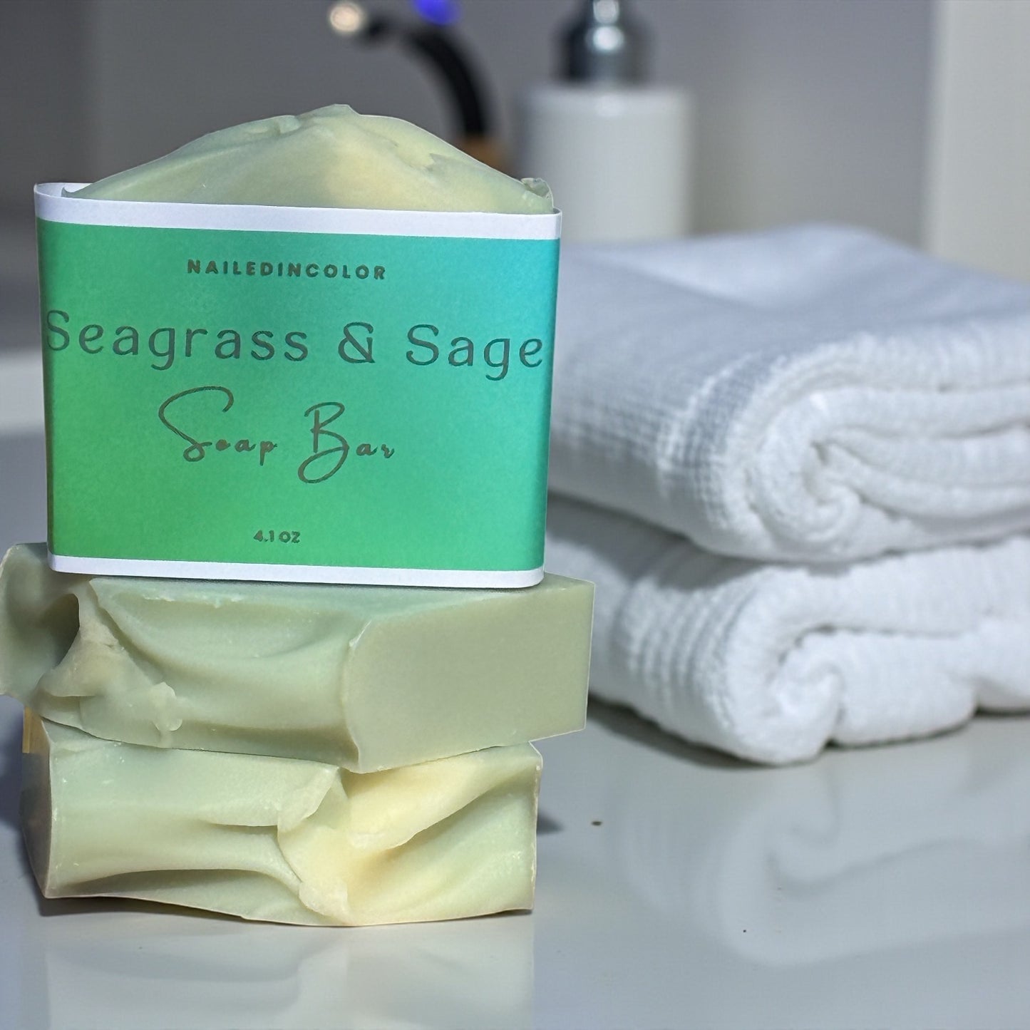 Seagrass & Sage Bar Soap by NailedInColor, Fresh Scent, Men, Women, Teens, Decor, Hand Soap