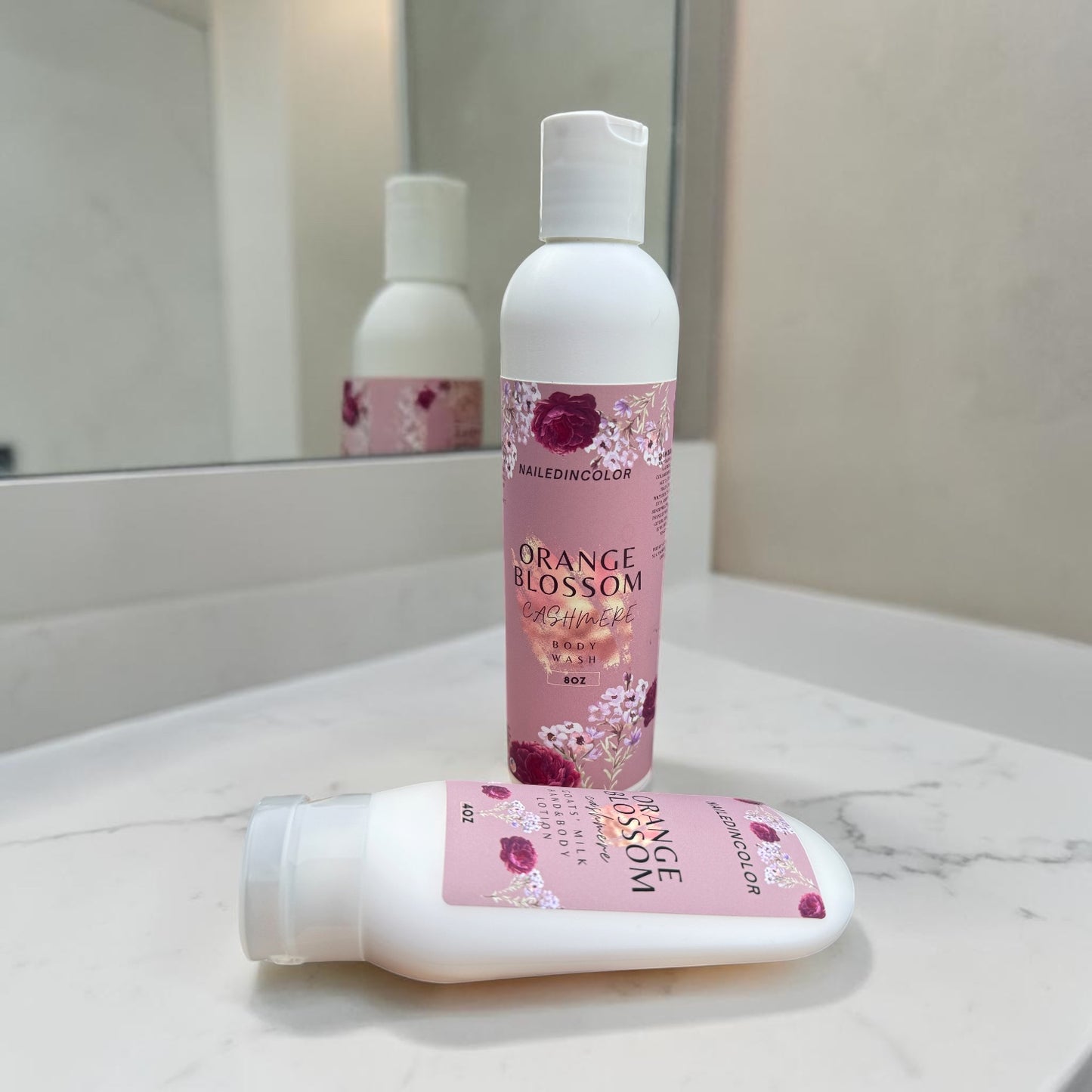 Orange Blossom Cashmere Body Set-4 oz Hydrating & Moisturizing Lotion & 8 oz Body Wash by NailedInColor-Soft Floral and Warm Scent