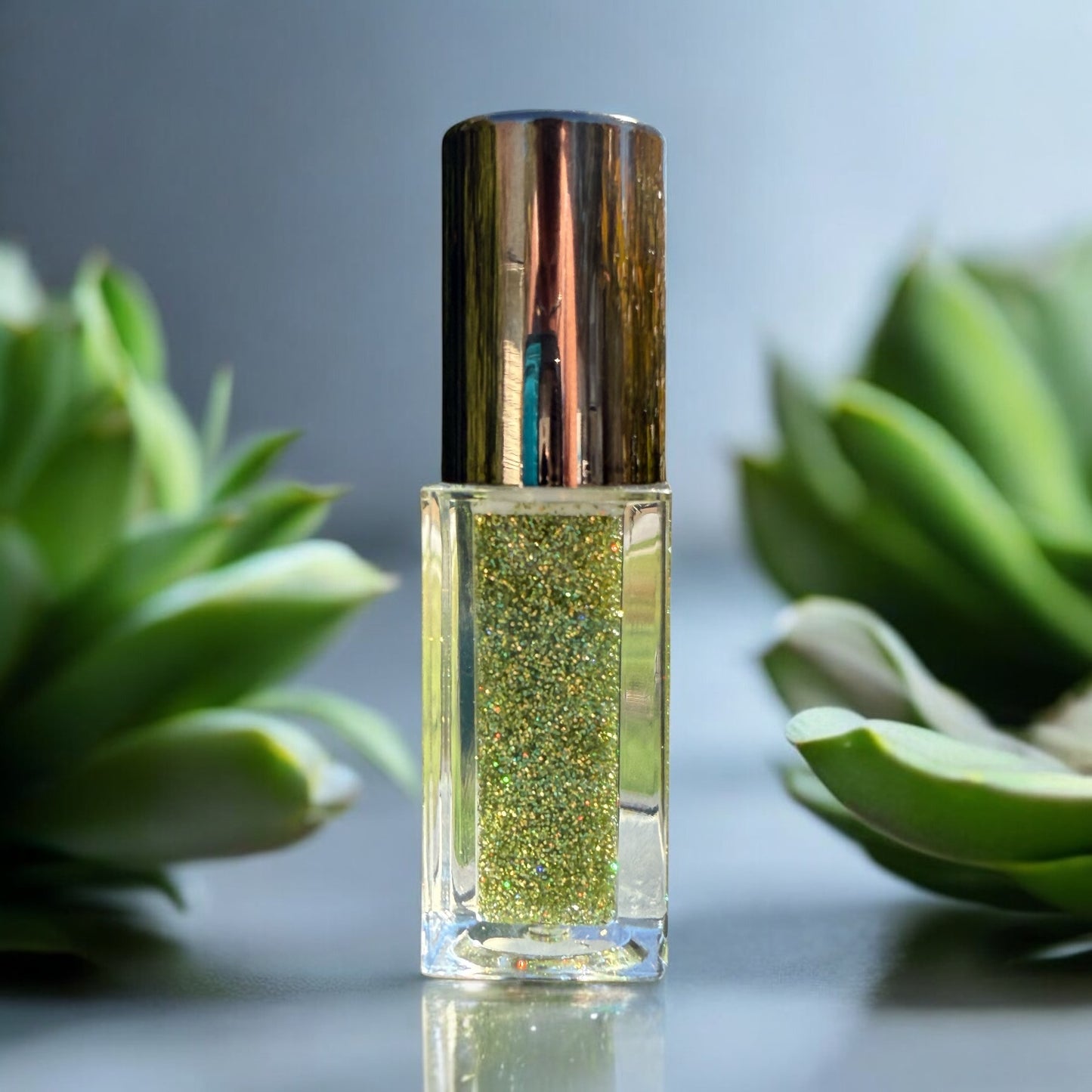 Clover by NailedInColor  Sheer Holographic Glitter Lip Gloss Subtle Green Tint Moisturize