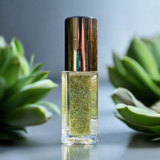 Clover by NailedInColor  Sheer Holographic Glitter Lip Gloss Subtle Green Tint Moisturize