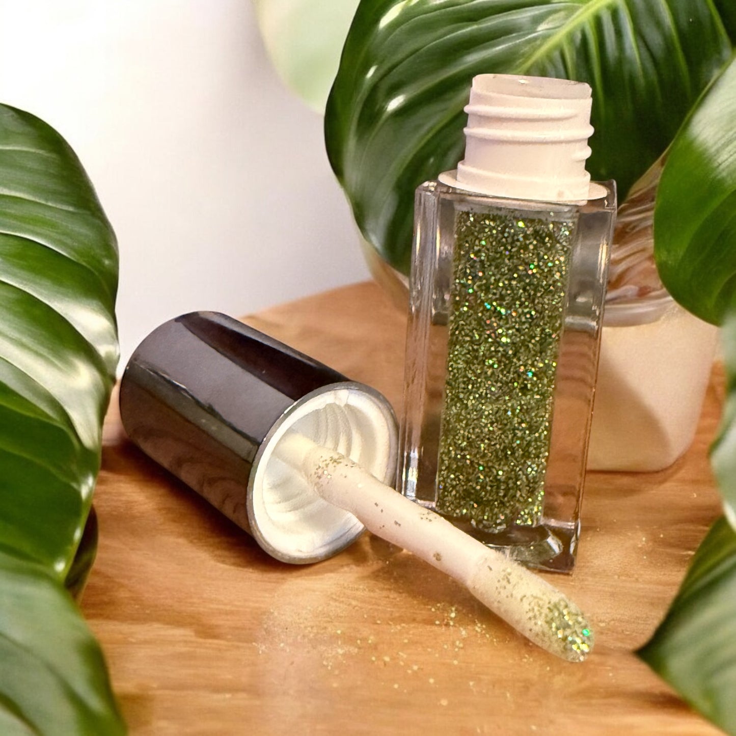 Clover by NailedInColor  Sheer Holographic Glitter Lip Gloss Subtle Green Tint Moisturize
