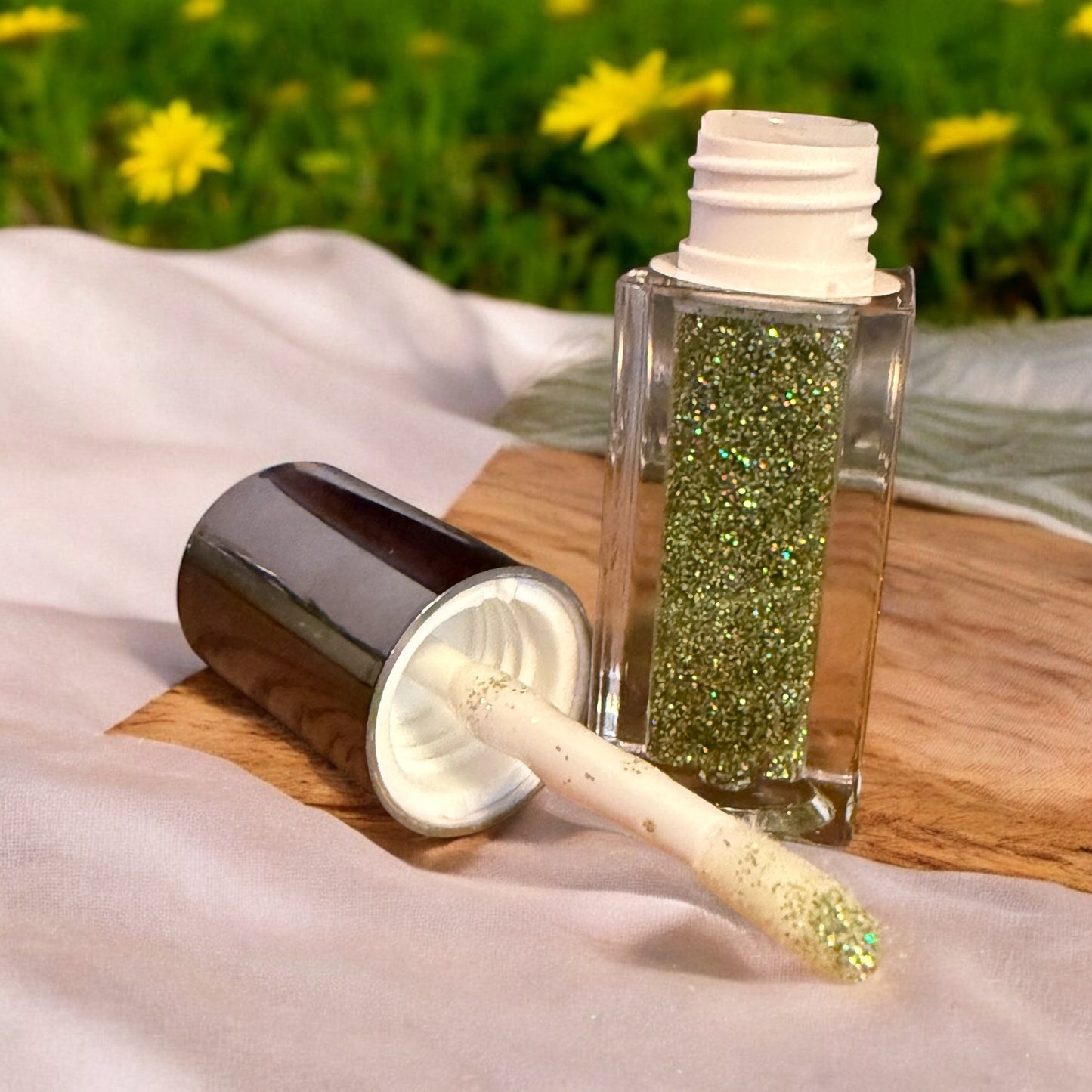 Clover by NailedInColor  Sheer Holographic Glitter Lip Gloss Subtle Green Tint Moisturize