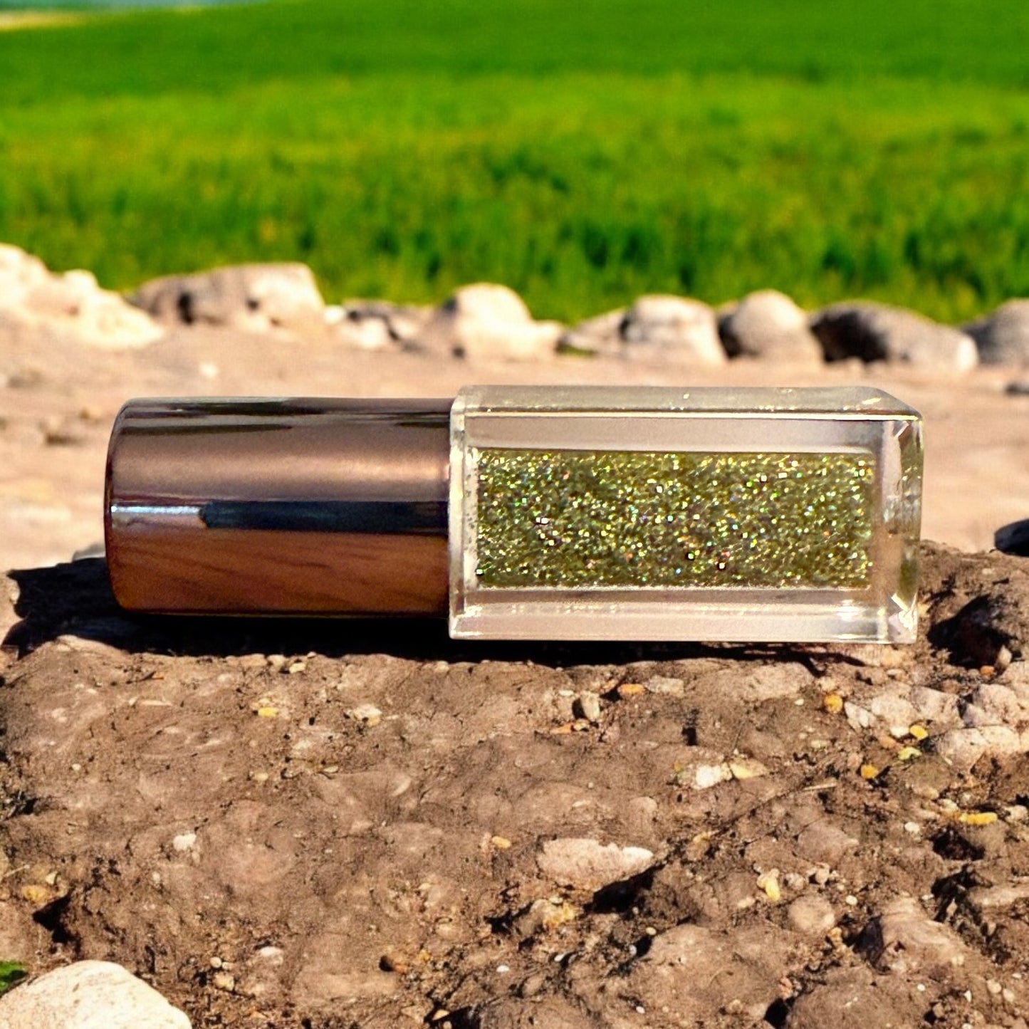 Clover by NailedInColor  Sheer Holographic Glitter Lip Gloss Subtle Green Tint Moisturize