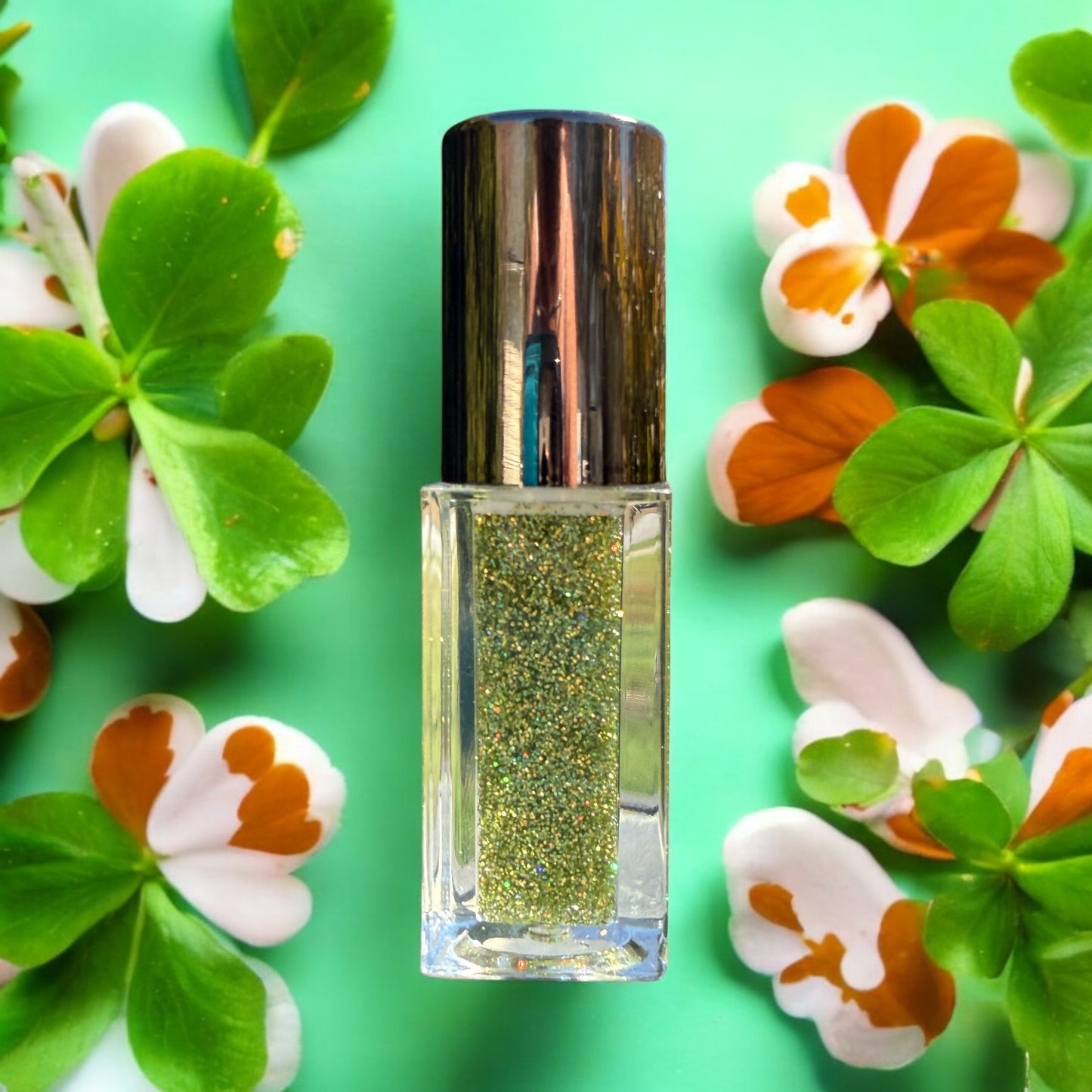 Clover by NailedInColor  Sheer Holographic Glitter Lip Gloss Subtle Green Tint Moisturize