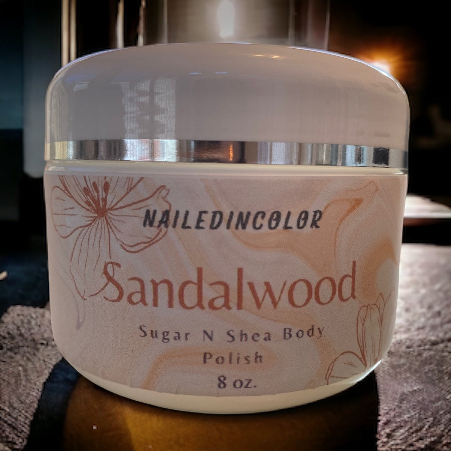 Sandalwood Body Polish by NailedInColor Shower Sugar Scrub Scented Exfoliant Women's Moisturizer