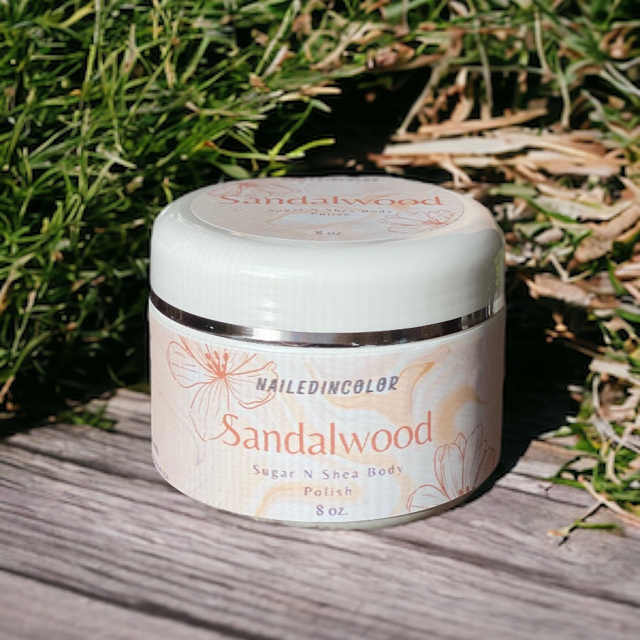 Sandalwood Body Polish by NailedInColor Shower Sugar Scrub Scented Exfoliant Women's Moisturizer