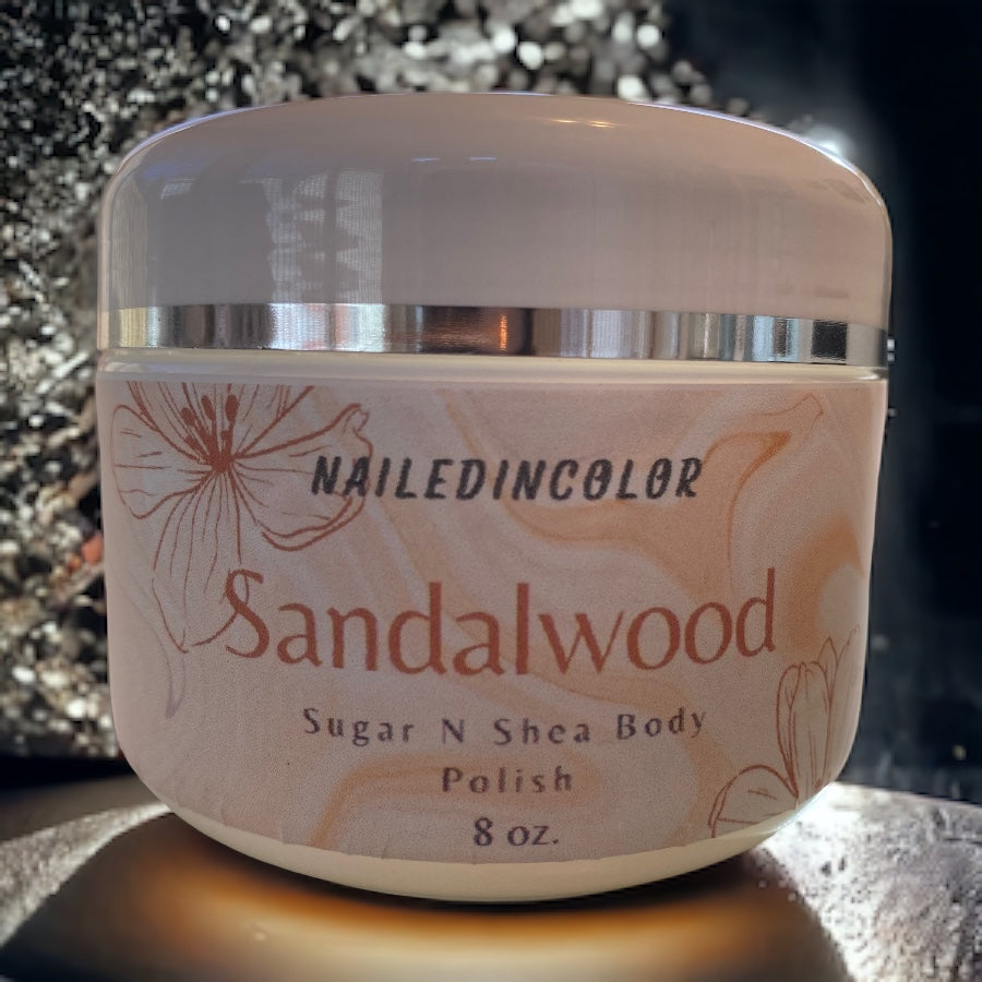 Sandalwood Body Polish by NailedInColor Shower Sugar Scrub Scented Exfoliant Women's Moisturizer