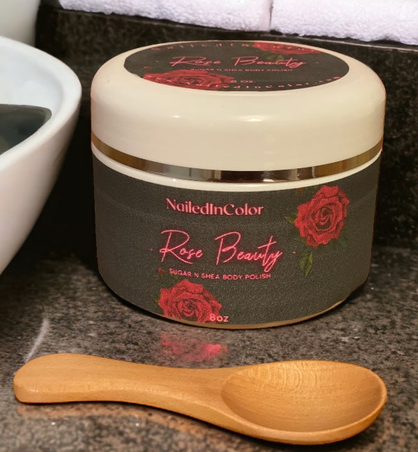 Rose Beauty Sugar N Shea Body Polish Sugar Scrub Women's Shower Scrub Moisturizer Exfoliant by NailedInColor