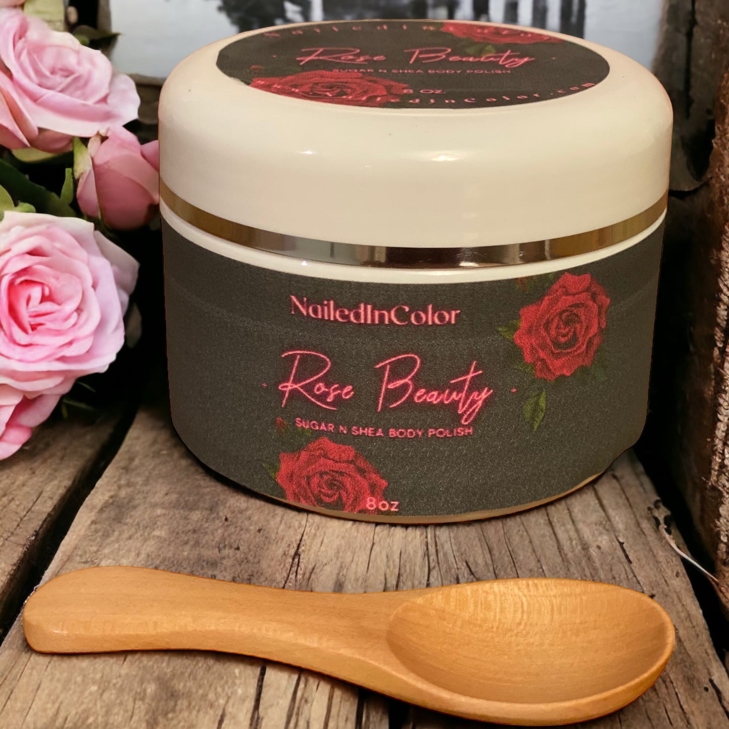 Rose Beauty Sugar N Shea Body Polish Sugar Scrub Women's Shower Scrub Moisturizer Exfoliant by NailedInColor