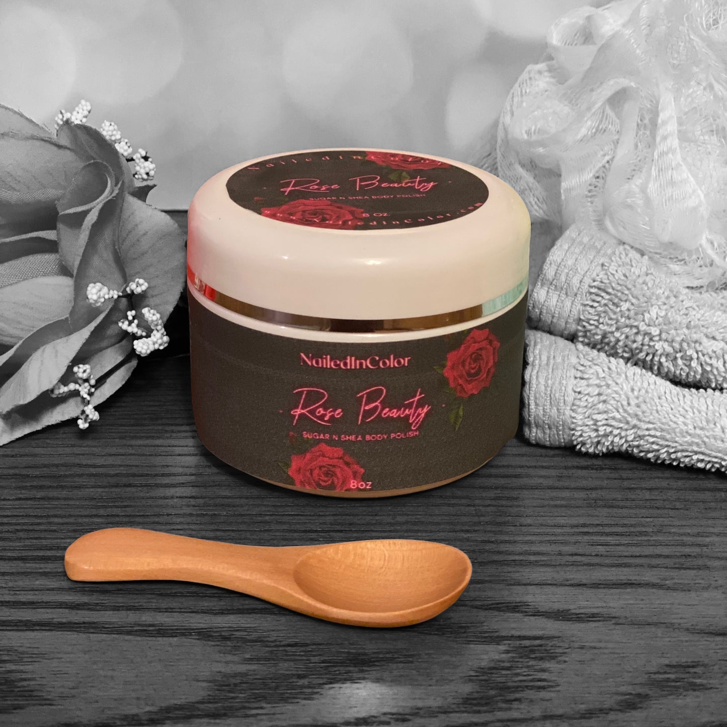 Rose Beauty Sugar N Shea Body Polish Sugar Scrub Women's Shower Scrub Moisturizer Exfoliant by NailedInColor