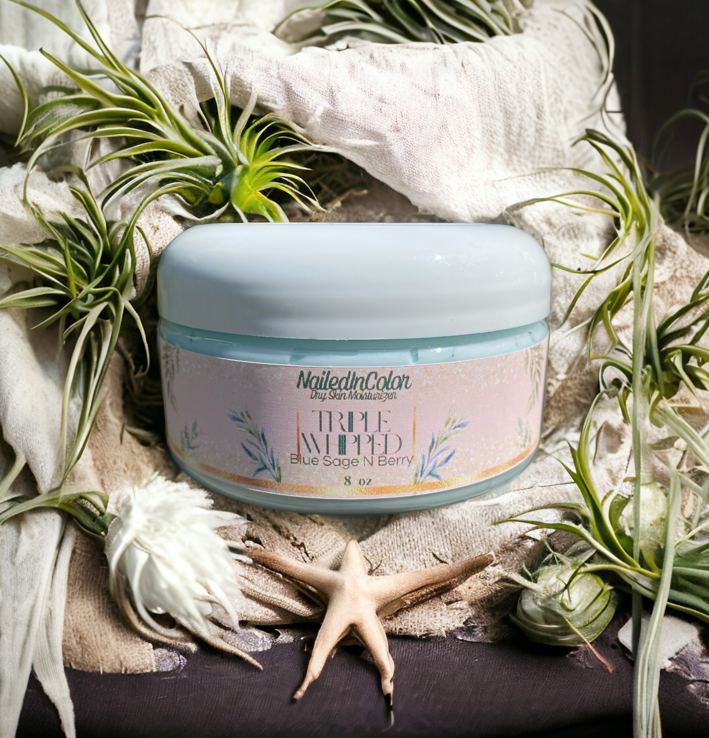 Blue Sage N Berry Triple Whipped Hand & Body Cream by NailedInColor Women's Scented Moisturizer Fresh Clean