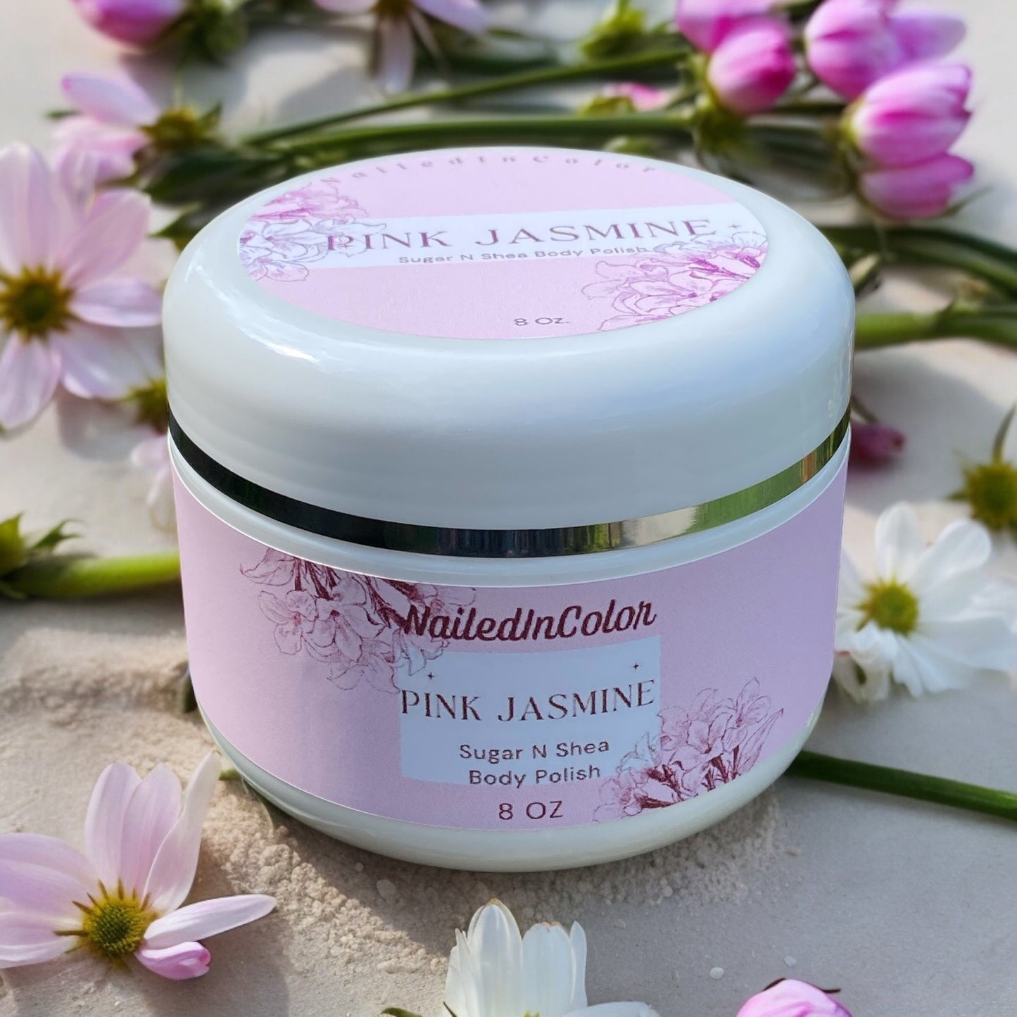 Pink Jasmine by NailedInColor  Scented Luscious Sugar Scrub Moisturizer Body Polish Exfoliant