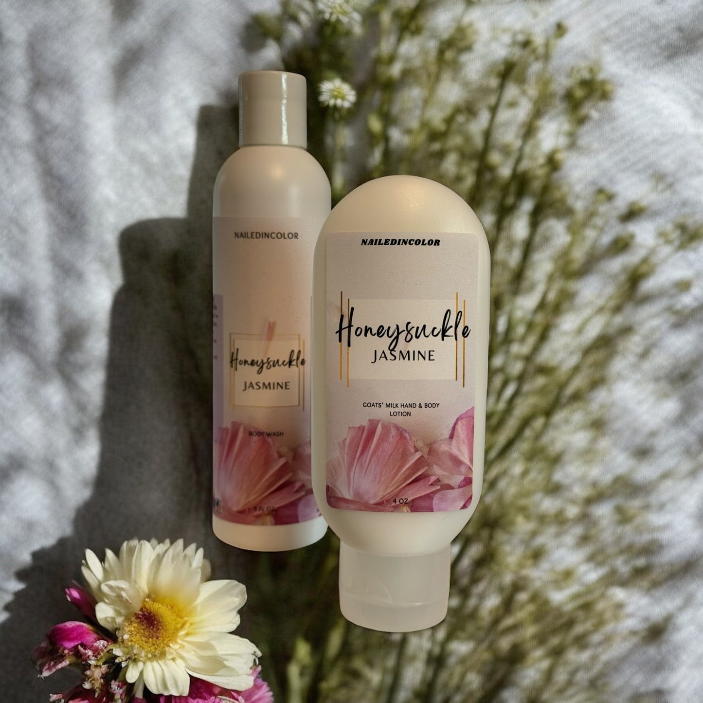 Honeysuckle Jasmine Bundle Up! Women's Shower Gel and Matching Lotion-Scented Skin Care-Moisturizing-Hydrating-Goats' Milk