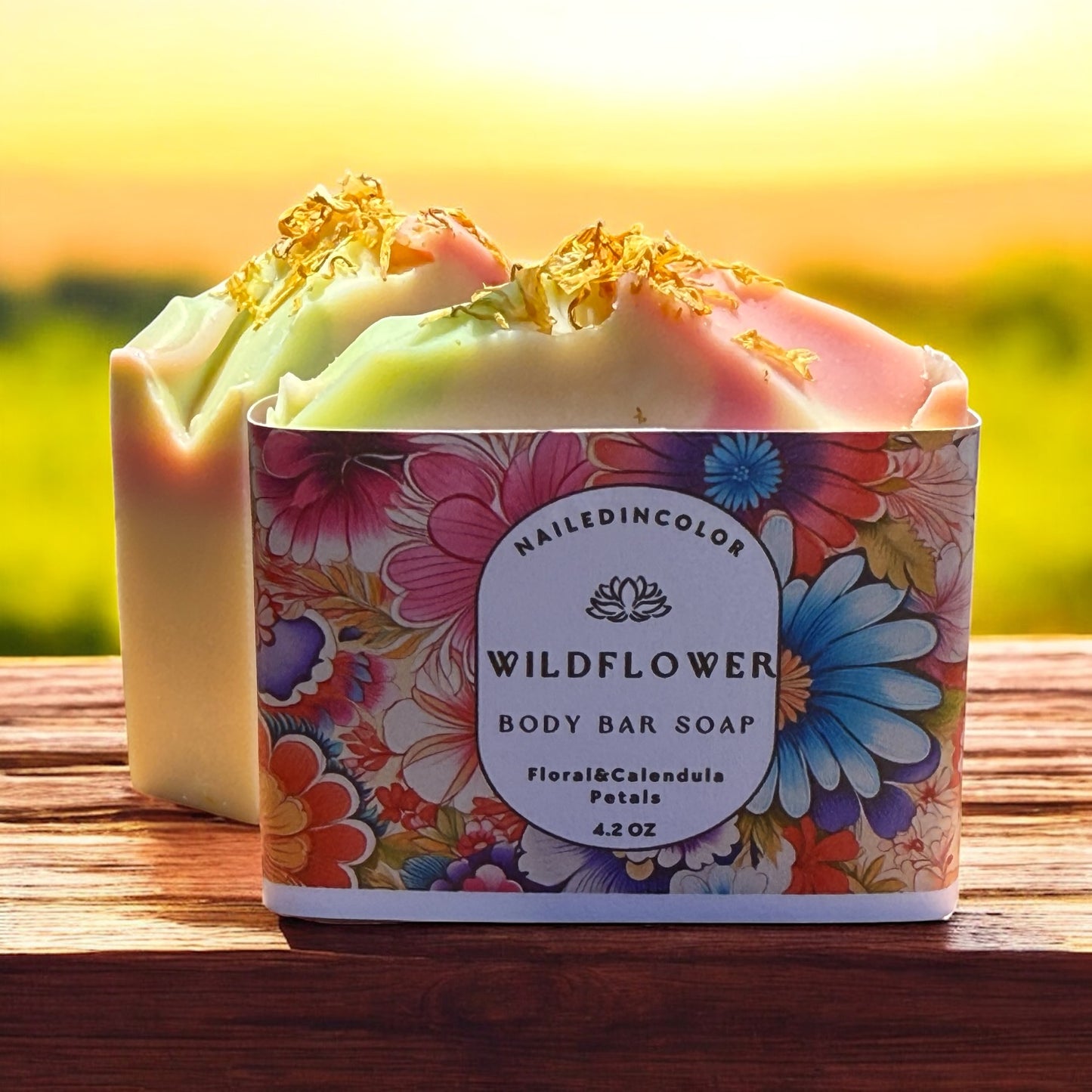 Wildflower Floral & Calendula Petal Soap Bar Soft Glow Cleanser for Women & Teens