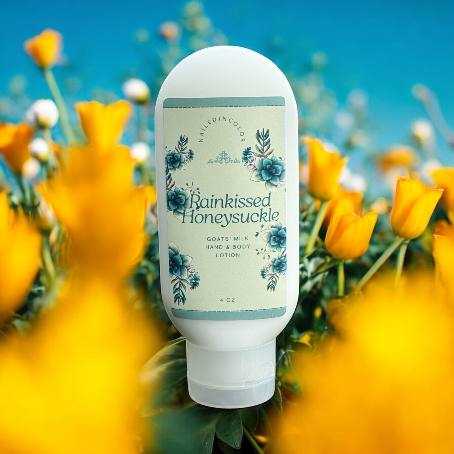 Rainkissed Honeysuckle Goats' Milk Hand & Body Lotion by NailedInColor, 4 oz Women's Scented Moisturizer, Skin Care, Fragrance Oil Lotion