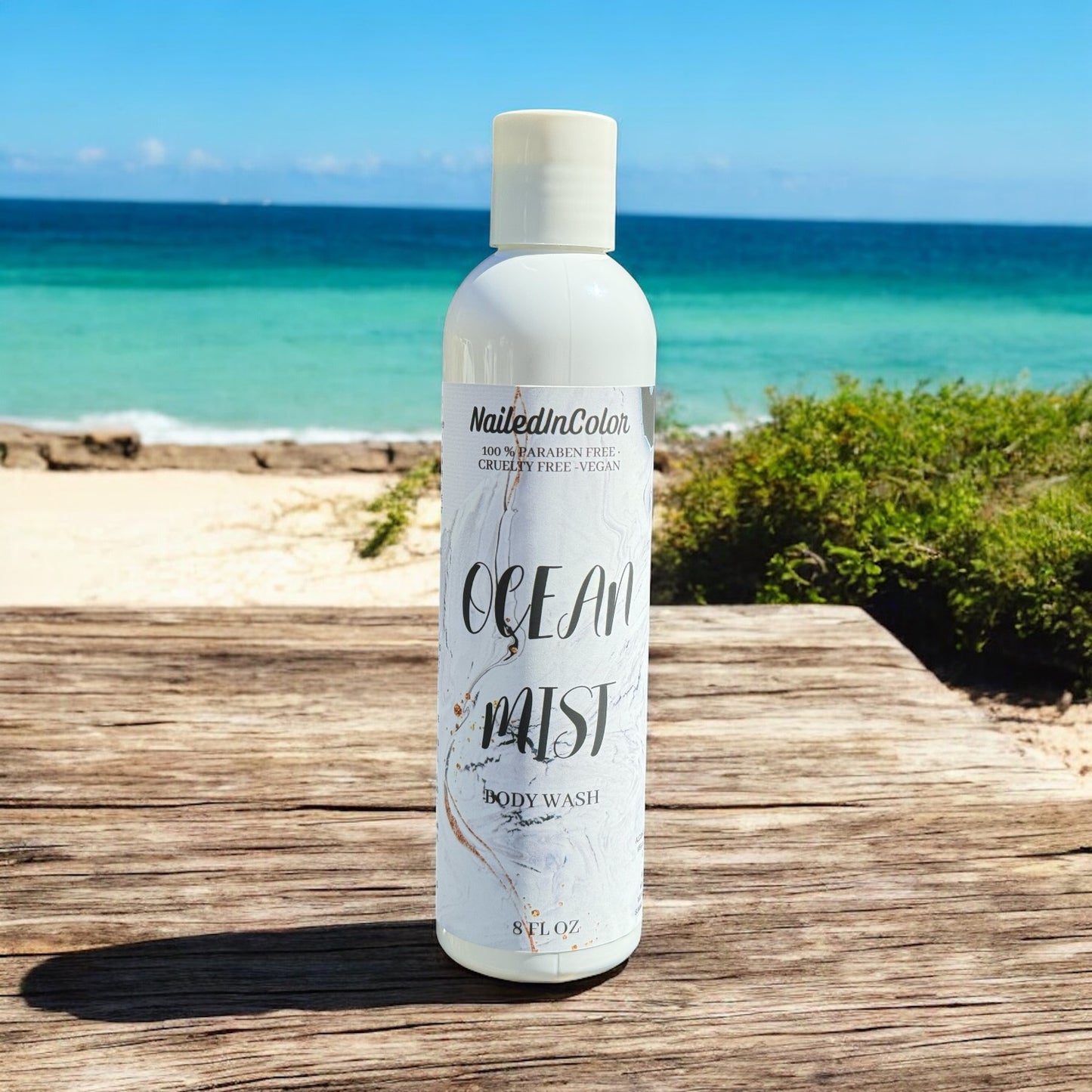 Ocean Mist Shower Gel – Clean & Fresh –  Skin-Calming Botanicals – Unisex Daily Body Wash – 8 Fl Oz – NailedInColor Skincare