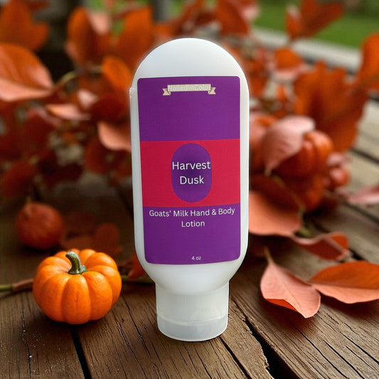 Harvest Dusk Moisturizing Goats Milk Lotion – Pumpkin Sandalwood, Autumn Skin Hydration 4 oz by NailedInColor®