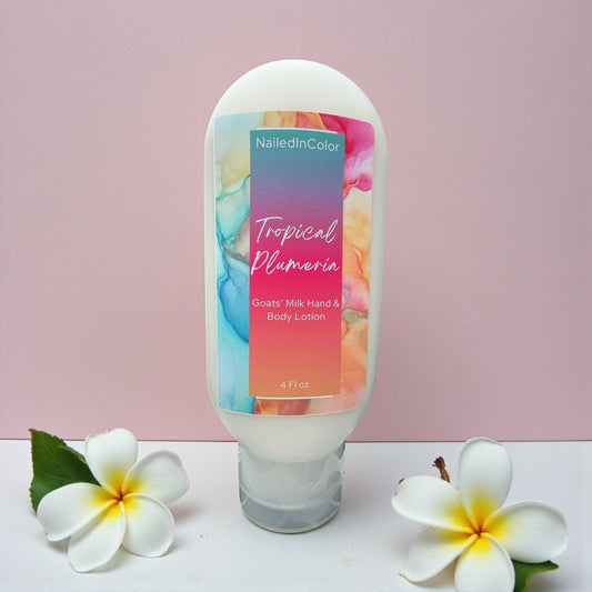 Tropical Plumeria Moisturizing Hand and Body Lotion, Goats' Milk, Nourishing, Women, Teens, Skin Care, 4 Fl oz by NailedInColor