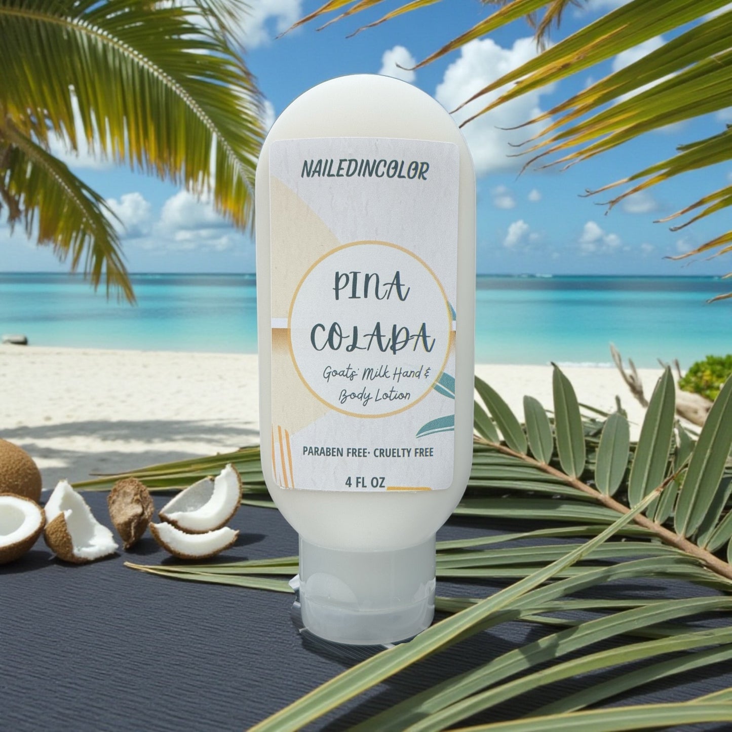 Pina Colada Goats' Milk Hand and Body Lotion, Women, Teens, Nourishing, Moisturize, Scented 4 Fl oz by NailedInColor