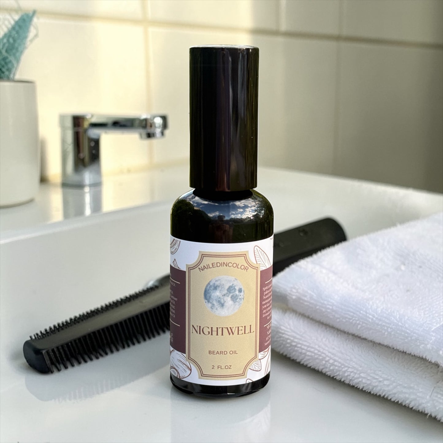 Nightwell Scented Beard Oil, Alcohol Free, Gluten Free, Men's Grooming, 2 Fl oz by NailedInColor