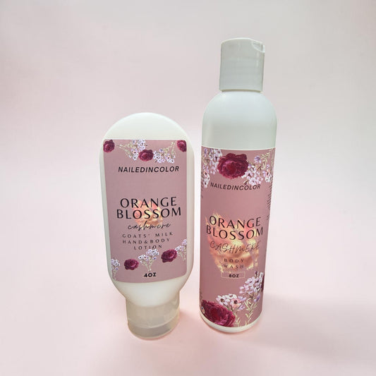 Orange Blossom Cashmere Body Set-4 oz Hydrating & Moisturizing Lotion & 8 oz Body Wash by NailedInColor-Soft Floral and Warm Scent