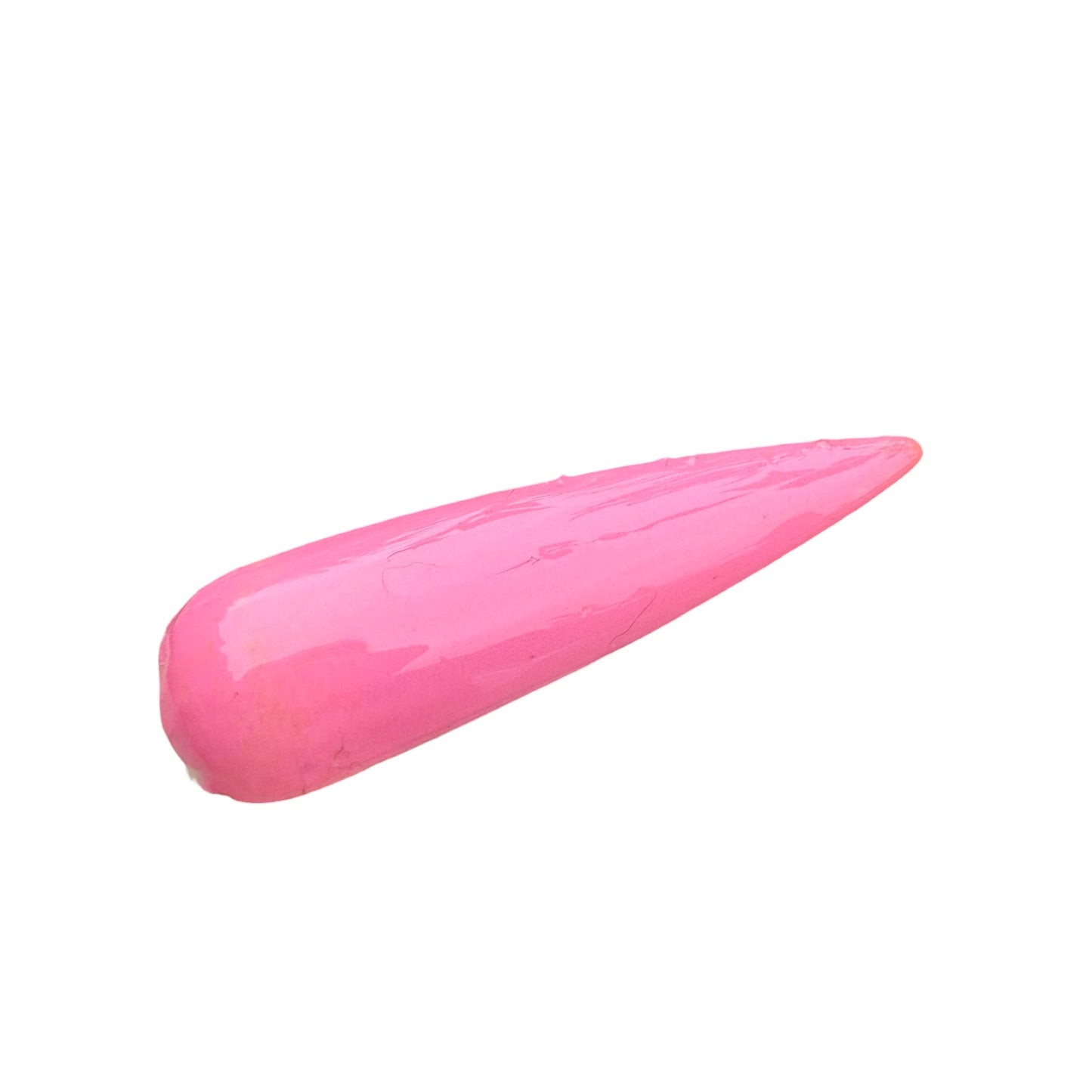 Pink nail swatch with glossy topcoat on a white background