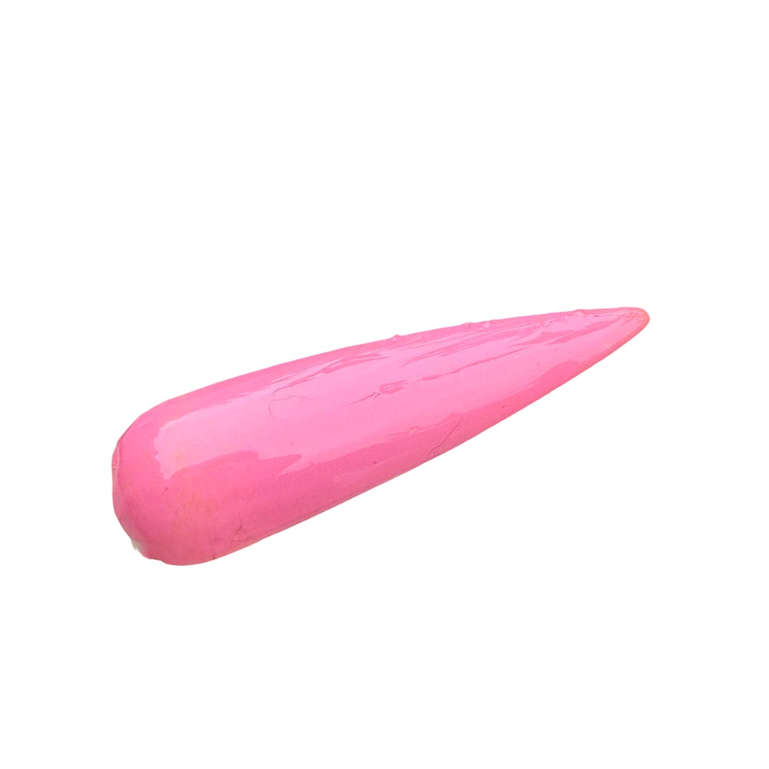 Pink nail swatch with glossy topcoat on a white background