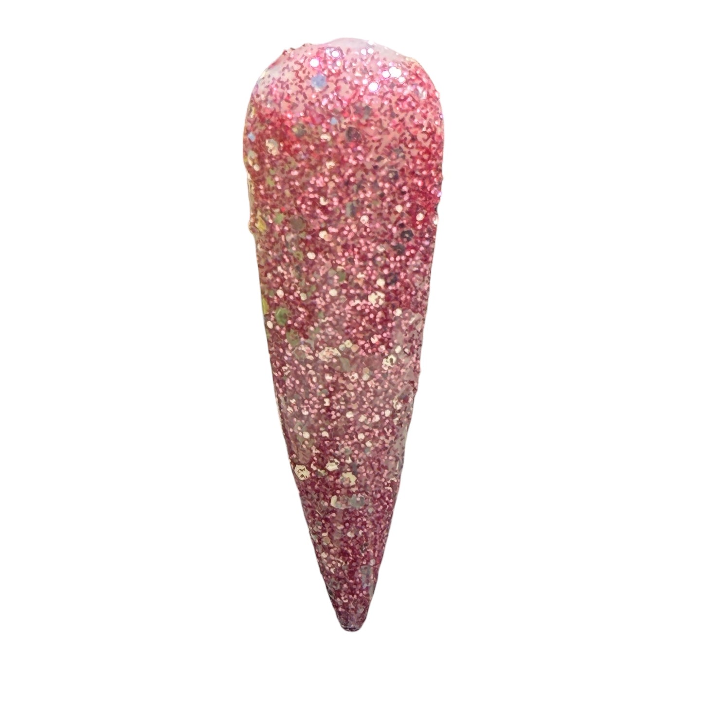 Pink silver glitter nail swatch on a white background