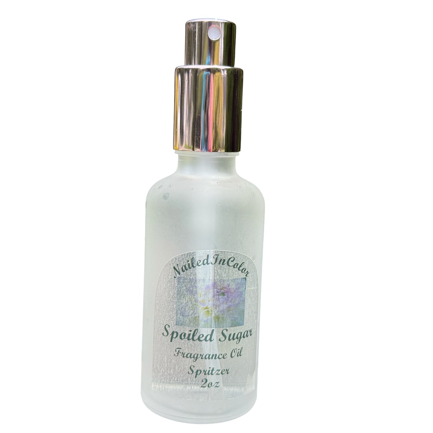 Frosted spray bottle labeled 'Spoiled Sugar' on a white background