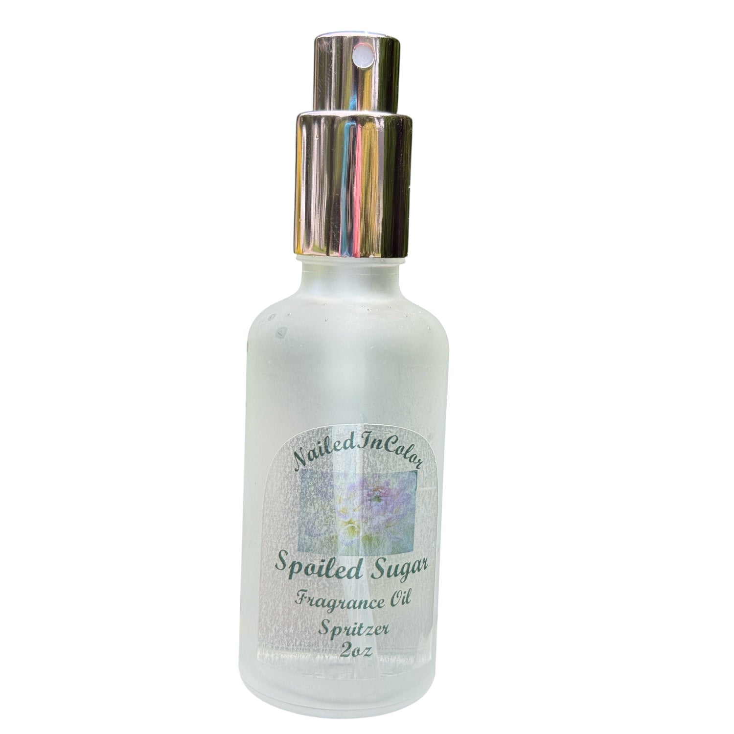 Frosted spray bottle labeled 'Spoiled Sugar' on a white background
